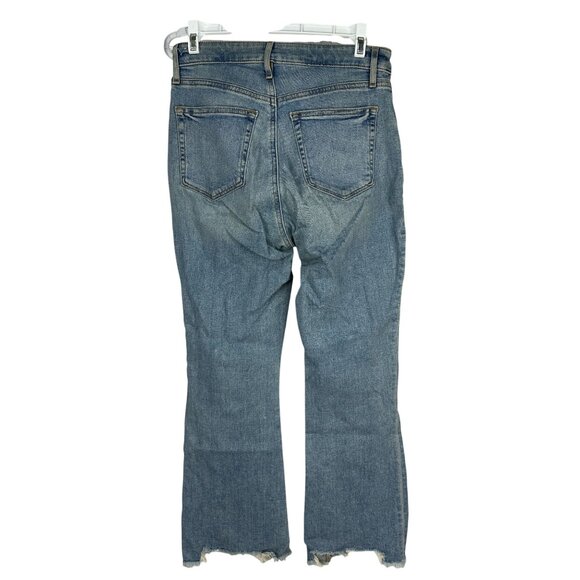 Loft Curvy High Waist Flare Crop Denim Jeans Size 0 Distressed Hem Blue - Picture 2 of 7